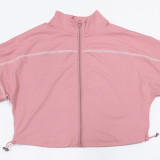 Pink Casual Solid Color Zipper Zipper Collar Long Sleeve Two Pieces