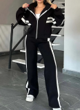 Striped Zipper Top Jacket Wide-Leg Pants Casual Suit