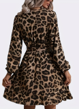 New Long Sleeve Cross Neck Leopard Print Dress
