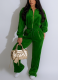 Fashionable Long-sleeved Lapel Zipper Cardigan and Trousers Two-piece Set