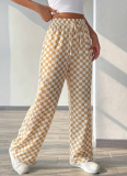 Plaid Print Pocket Straight Wide Leg Pants Women's