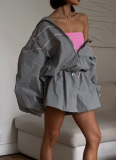Fashion Loose Long Sleeve Zipper Cardigan Jacket Drawstring Wide Leg Shorts Set