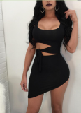 Sexy Round Neck Sleeveless Navel-Baring Irregular Dress