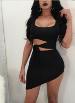 Sexy Round Neck Sleeveless Navel-Baring Irregular Dress