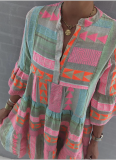 New Printed Stand Collar Three-quarter Sleeve Dress