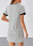 Summer Casual Striped Contrast Color Slit Short Sleeve Dress