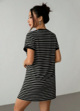 Summer Casual Striped Contrast Color Slit Short Sleeve Dress
