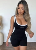 Fashionable Sexy Hot Girl Sleeveless Solid Color Backless Jumpsuit Shorts