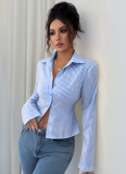 Casual Simple Striped Long Sleeve Button Top Shirt