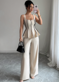 Temperament And Elegant Style Camisole Vest Solid Color Trousers Two-Piece Set