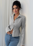 Casual Simple Striped Long Sleeve Button Top Shirt
