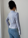 Casual Simple Striped Long Sleeve Button Top Shirt