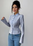 Casual Simple Striped Long Sleeve Button Top Shirt