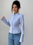 Casual Simple Striped Long Sleeve Button Top Shirt