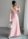 Pink Square Neck Slim Fit Simple Long Sleeve Dress