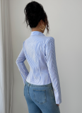 Casual Simple Striped Long Sleeve Button Top Shirt