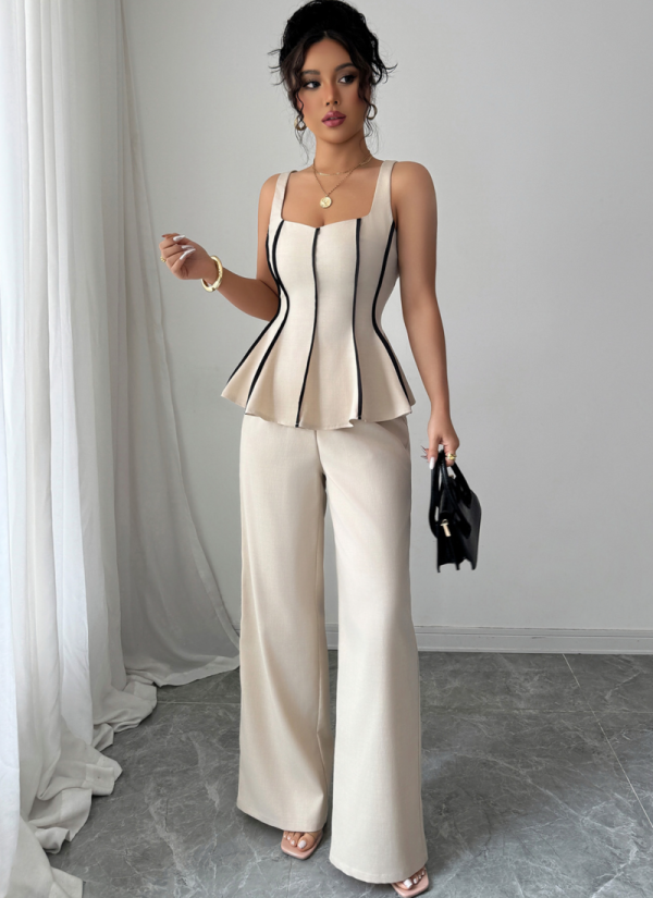 Temperament And Elegant Style Camisole Vest Solid Color Trousers Two-Piece Set