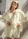 Fashionable and Casual Design Ruffled Lace-up Cardigan Top and Shorts Set