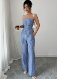 Casual Elegant Tube Top Striped Trousers Two-Piece Suit