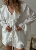 Fashionable and Casual Design Ruffled Lace-up Cardigan Top and Shorts Set