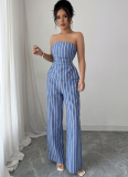 Casual Elegant Tube Top Striped Trousers Two-Piece Suit