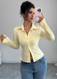 Casual Simple Striped Long Sleeve Button Top Shirt