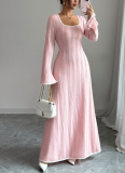 Autumn High-end Style Slim Simple Long-sleeved Long Dress