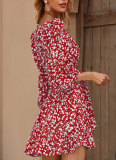 New Summer Floral Lace-Up Bubble Long-Sleeved High-Waisted Mini Skirt