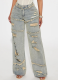 Ripped Washed Fashionable Distressed Wide-Leg Jeans