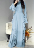 Elegant High-waist Solid Color Design Flared Sleeve Dress