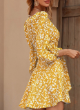 New Summer Floral Lace-Up Bubble Long-Sleeved High-Waisted Mini Skirt