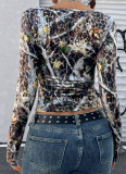 Fashionable Spice Girl Print Leopard Long Sleeve Vest T-shirt