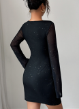 Simple And Fashionable Shawl Mesh Sleeve Short Dress