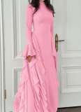 Elegant High-waist Solid Color Design Flared Sleeve Dress