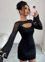 Simple And Fashionable Shawl Mesh Sleeve Short Dress