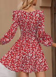 New Summer Floral Lace-Up Bubble Long-Sleeved High-Waisted Mini Skirt