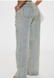 Ripped Washed Fashionable Distressed Wide-Leg Jeans