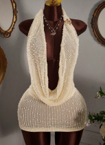 Knitted Halterneck Backless Sleeveless Dress