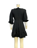 Fashionable Women's Color-blocked Lapel Celebrity Style Hip Dress