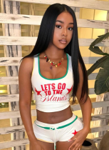Fashion Slim Retro Hot Girl Letter Print Vest Shorts Two-Piece Set