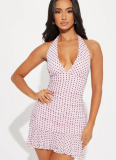 Printed Halterneck Slim-Fit Sexy Polka Dot Hip Dress