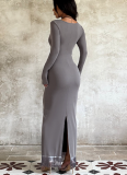 2025 Autumn and Winter New Tassel Long Sleeve Knitted Dress