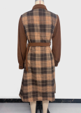 New Autumn And Winter Casual Workplace Retro Style Lapel Plaid Patchwork Dress