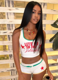 Fashion Slim Retro Hot Girl Letter Print Vest Shorts Two-Piece Set