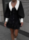 Fashionable Women's Color-blocked Lapel Celebrity Style Hip Dress