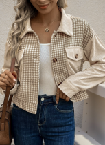 New Casual Retro Lapel Corduroy Stitching Houndstooth Women's Jacket