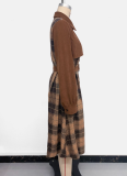 New Autumn And Winter Casual Workplace Retro Style Lapel Plaid Patchwork Dress