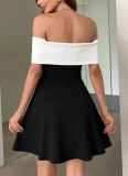 Sexy Sleeveless One-Shoulder Contrasting Dress