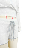 Casual Solid Color Draw String Oblique Collar Long Sleeve Two Pieces