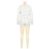 Casual Solid Color Draw String Oblique Collar Long Sleeve Two Pieces